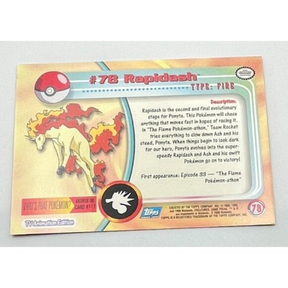 Rapidash Pokemon Card Topps #78 TV Animation Edition Series Blue Logo - Picture 2 of 5